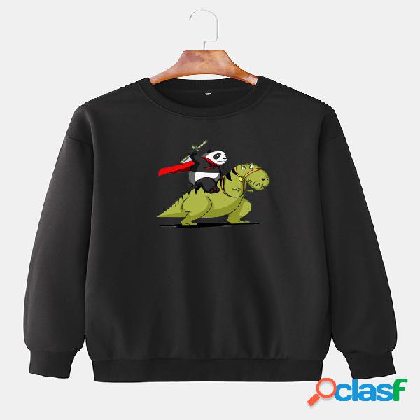 Hombre Panda Sudadera con estampado de dinosaurio Cuello