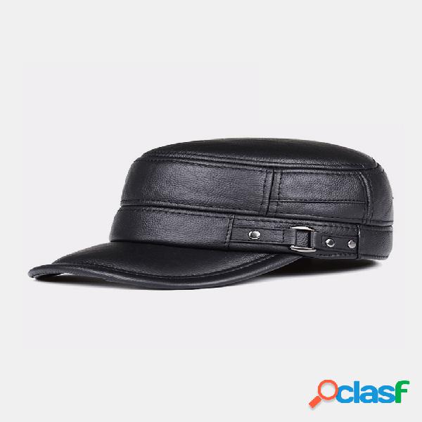 Hombre Piel de vaca Piel Genuina militar Gorra Gorra plana