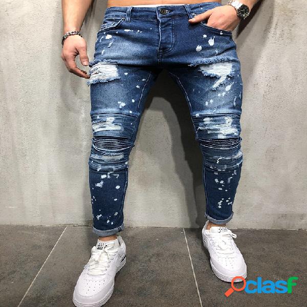 Hombre Skinny Solid Ripped Washed Jeans
