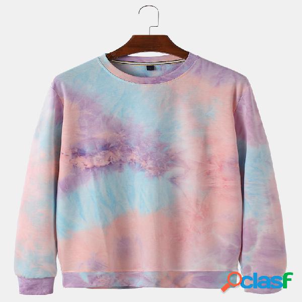 Hombre Tie Dye Algodón Relaxed Fit Round Cuello Pullover