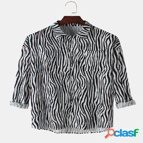 Hombre Zebra Camisas informales de manga larga de algodón