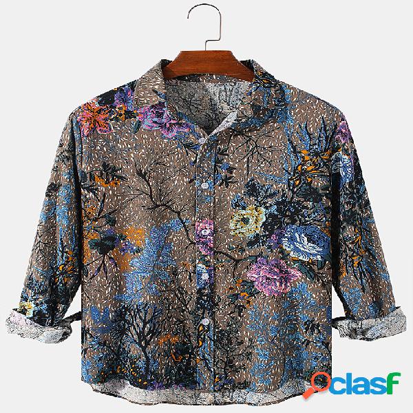 Hombre vendimia Camisas de manga larga con estampado floral