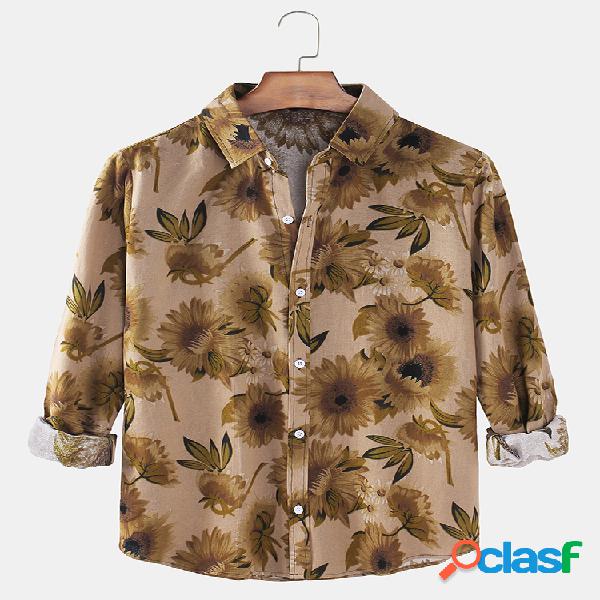 Hombre vendimia Camisas de manga larga con estampado regular