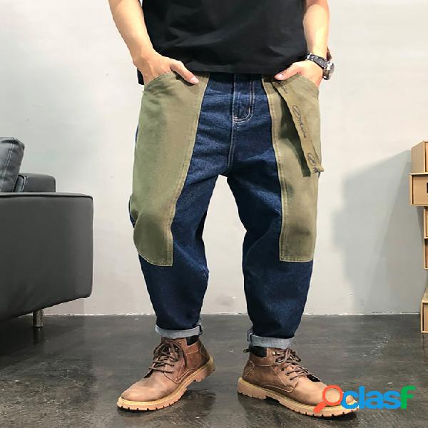 Hombres Amekaji Style Retro Loose Multi-pocket Jeans
