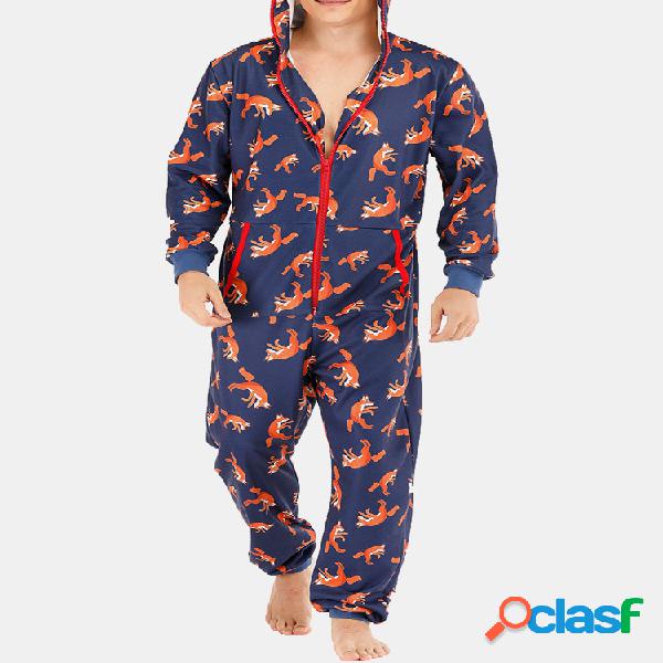 Hombres Funny Wolf Print Mono Loungewear Royal Blue Onesies