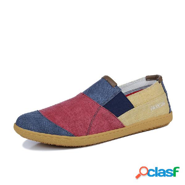 Hombres Lona Color Blocking Soft Sole Slip On Casual Zapatos