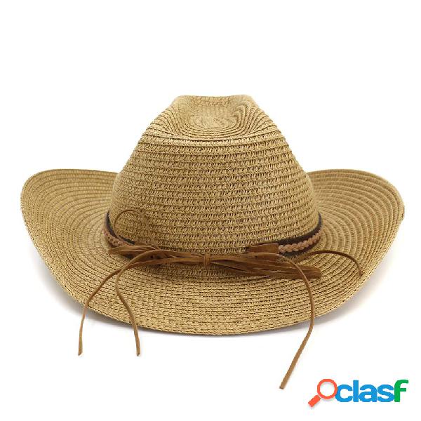 Hombres Mujer Retro Straw Knited Sunscreen Jazz Cap al aire