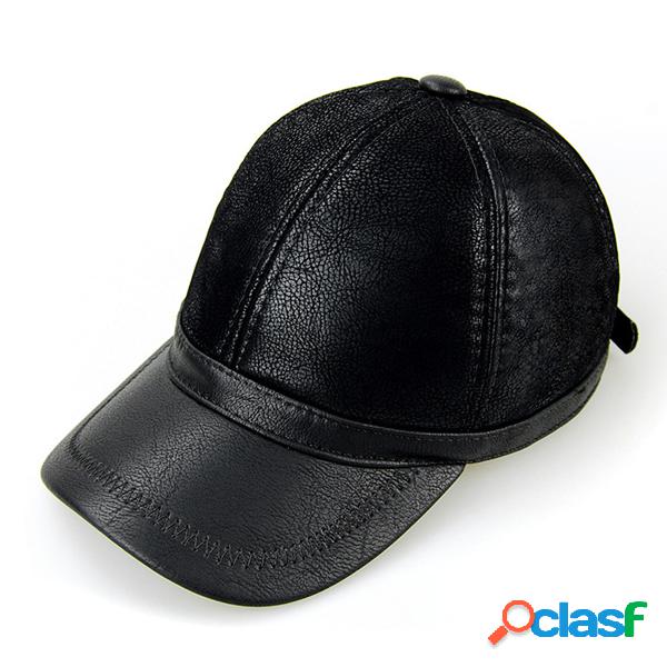 Hombres PU cuero gorra de béisbol Polo Sombrero negro