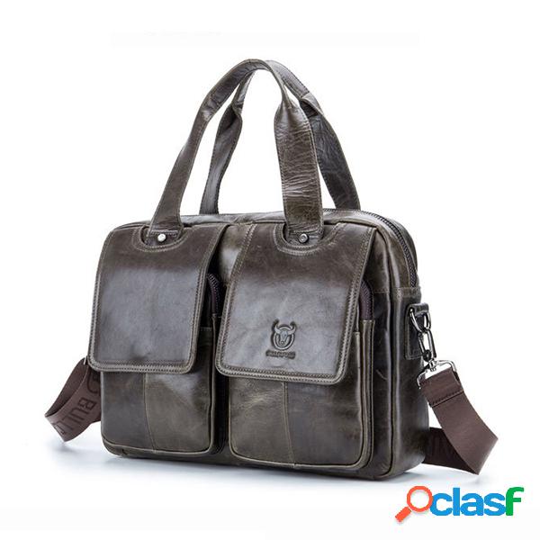 Hombres Piel Genuina Bolsa Negocio Crossbody Bolsa