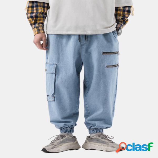 Hombres Retro Sólido Casual Suelto Jeans Carga Pantalones