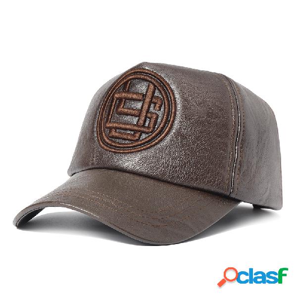 Hombres bordado ajustable gorra de béisbol PU cuero