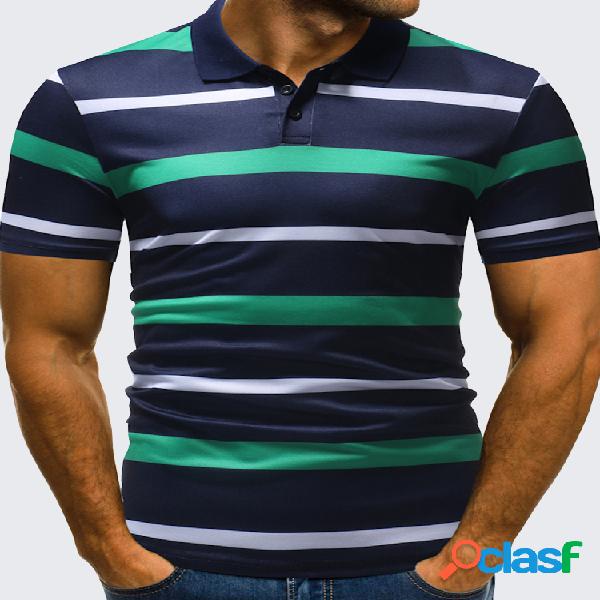 Hombres de negocios casual rayas impresas tops cuello