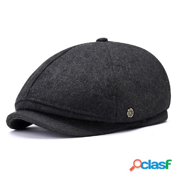 Invierno para hombre Espesar Lana cálida Gorra de boina al