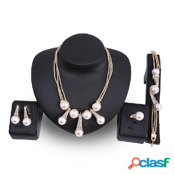 Joyería nupcial de lujo perlas 18 K oro encanto collar