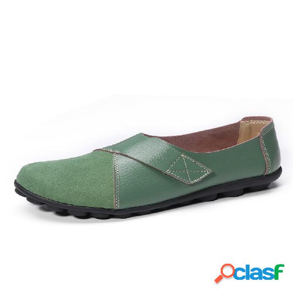 LOSTISY Splicing Leather Gancho Loop Soft Mocasines planos