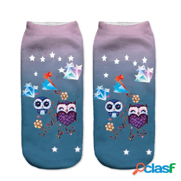 Las mujeres Harajuku 3D Owl Animal Print Socks Good Stretch