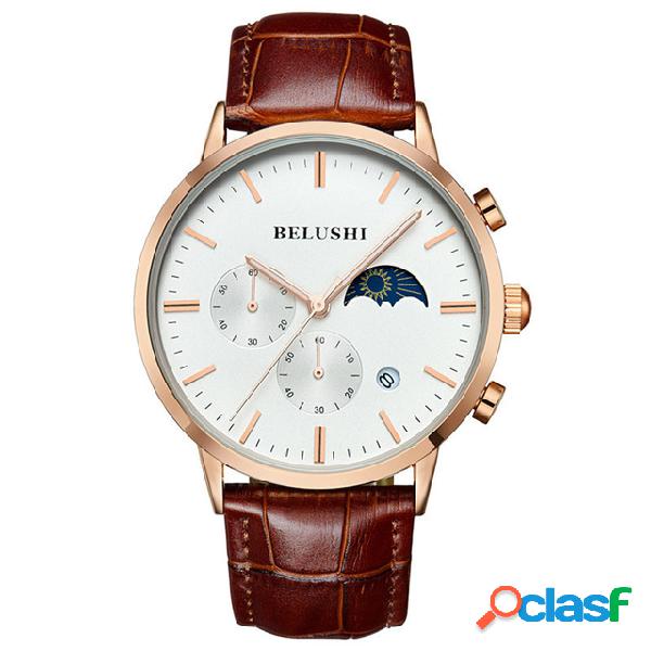 Luxury Sun Moon Phase 30M impermeable para hombre relojes