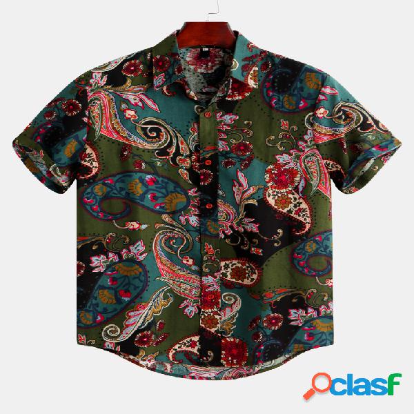 Manga corta con estampado de paisley étnico de algodón