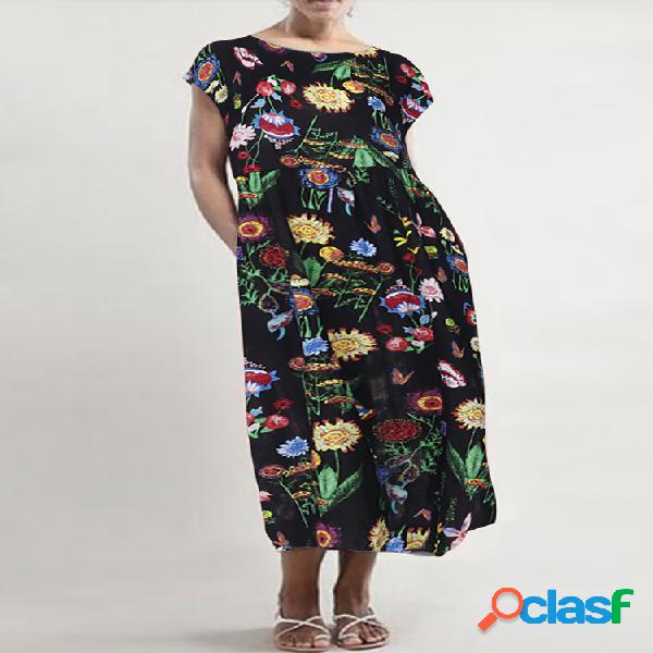 Manga corta con estampado floral informal Plus Talla Vestido