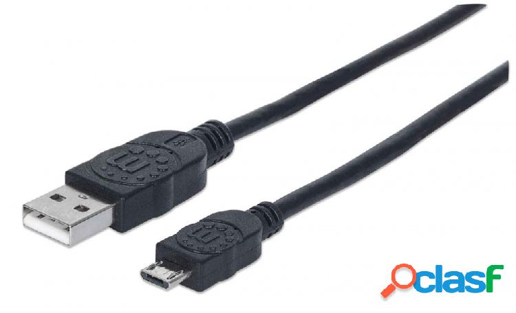 Manhattan Cable USB A Macho - Micro USB B Macho, 50cm, Negro