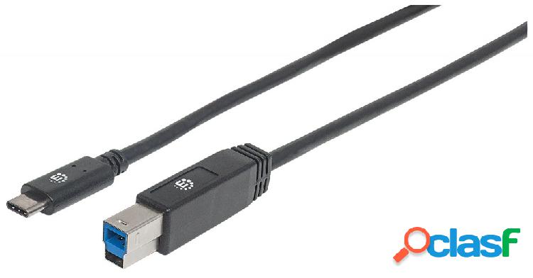 Manhattan Cable USB C Macho - USB B Macho, 2 Metros, Negro
