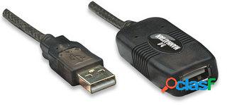 Manhattan Cable USB Macho- USB Hembra, 10 Metros, Negro