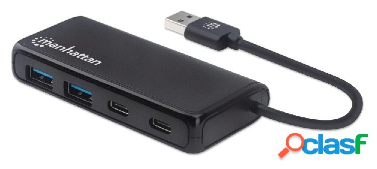 Manhattan Hub USB - 2x USB, 2x USB-C Hembra, 5000 Mbit/s,