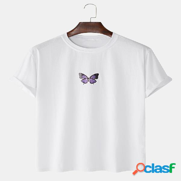 Mariposa 100% algodón para hombre estampada redonda Cuello