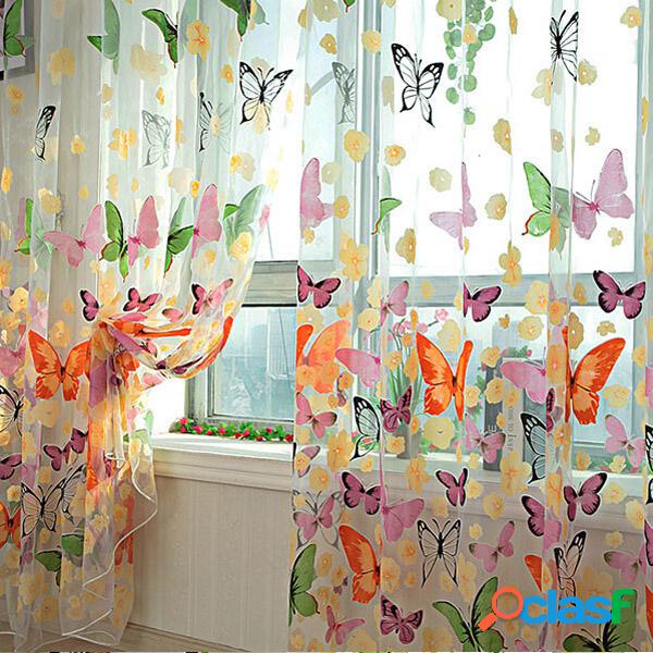 Mariposa impresa cortinas transparentes para ventana de tul