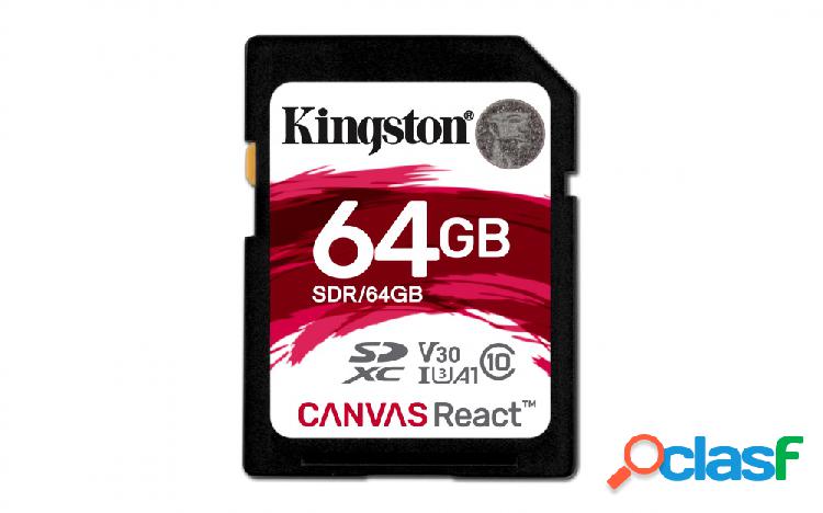 Memoria Flash Kingston Canvas React, 64GB, SDXC Clase 10