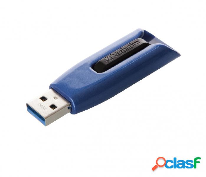 Memoria USB Verbatim V3 MAX, 64GB, USB 3.2, Azul/Negro