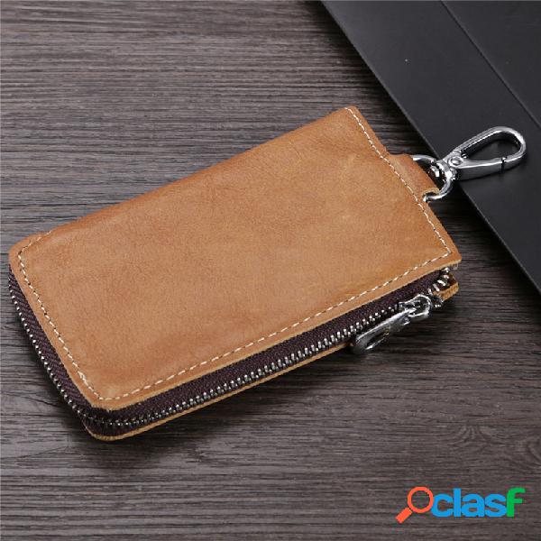 Men Retro Piel Genuina Multi-función 6 Key Holder Purse