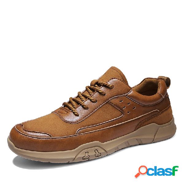 Men Suede Leather Splicing Non Slip Soft Sole Casual Shoes
