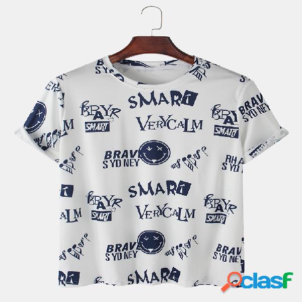 Mens Allover Character & Emojis Print Loose Light Round