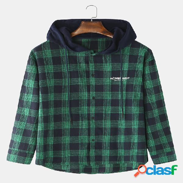Mens Check Letter Back Print Casual Loose Fit High Low