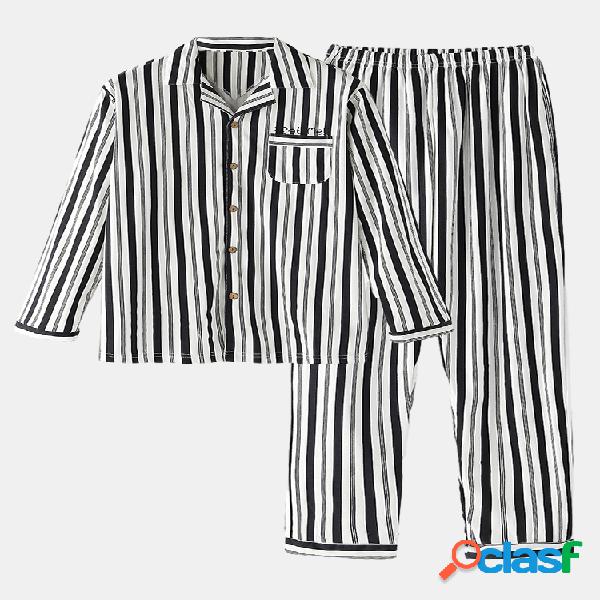 Mens Stripe Cotton Comfy Home Pijamas Camisas de manga larga