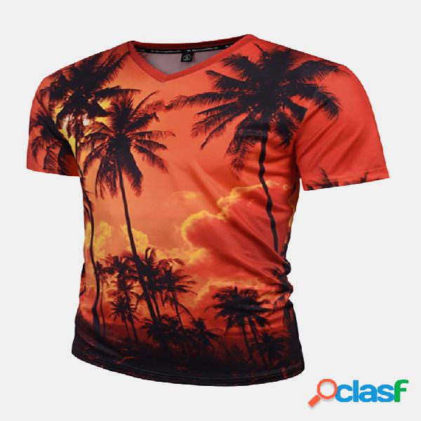 Mens Summer Creative 3D Dusk Coco Árboles Camiseta