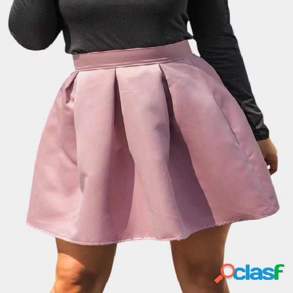 Mini falda de cuero rosa linda con cintura alta