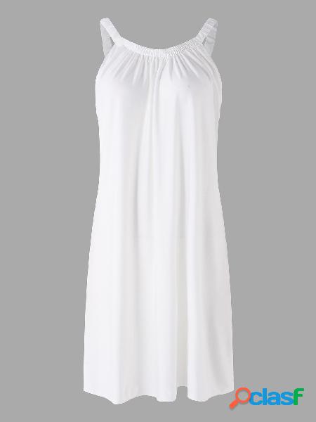 Mini vestido sin mangas de cuello redondo sin mangas blanco
