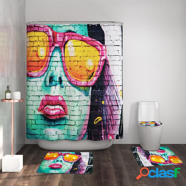 Modern Girl Brick Wall Painting Impresión Cortina de ducha