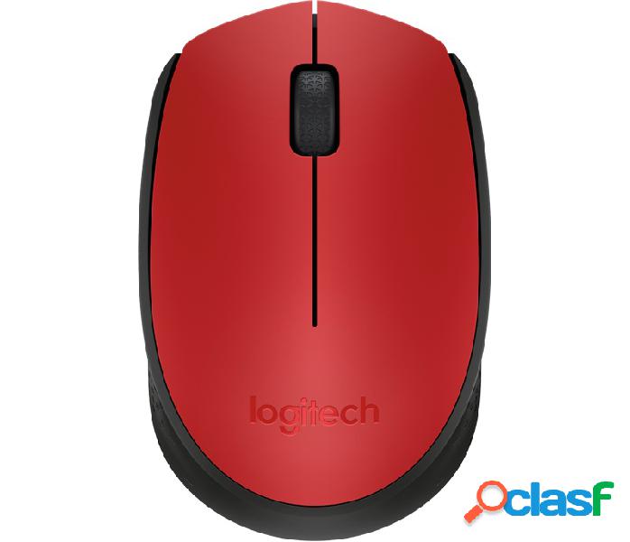 Mouse Logitech Óptico M170, Inalámbrico, USB, Negro/Rojo