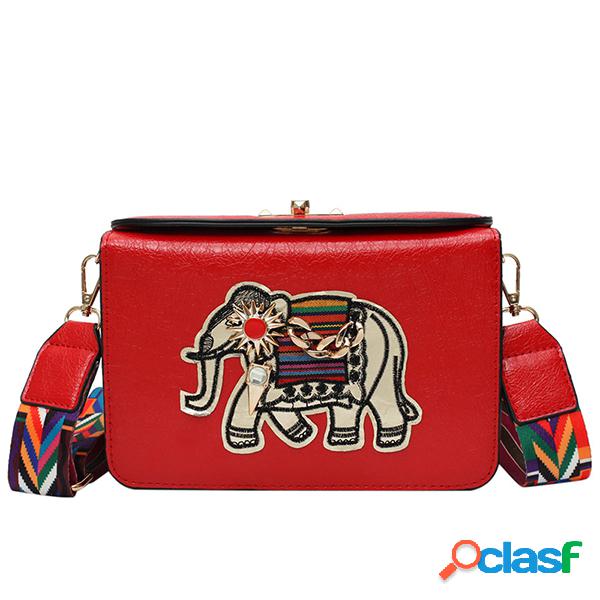 Mujer Bandolera con bordado de elefante nacional Bolsa