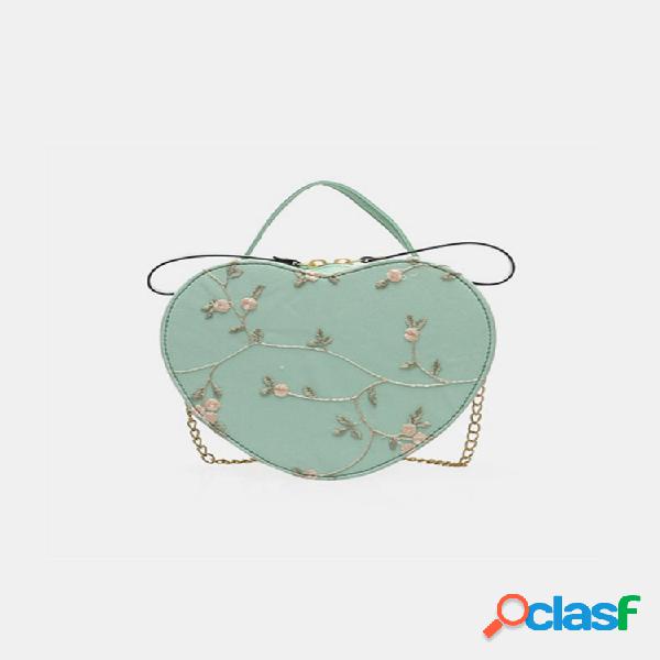 Mujer Bordado de cadena floral en forma de corazón Bolsa