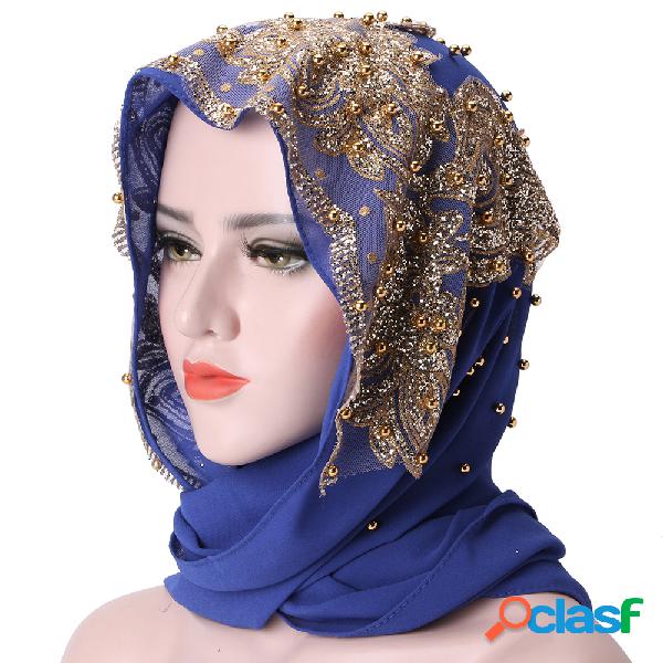 Mujer Bufanda musulmana con capucha de gasa con cuentas