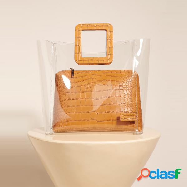 Mujer Cocodrilo transparente Patrón Bolso 2 piezas