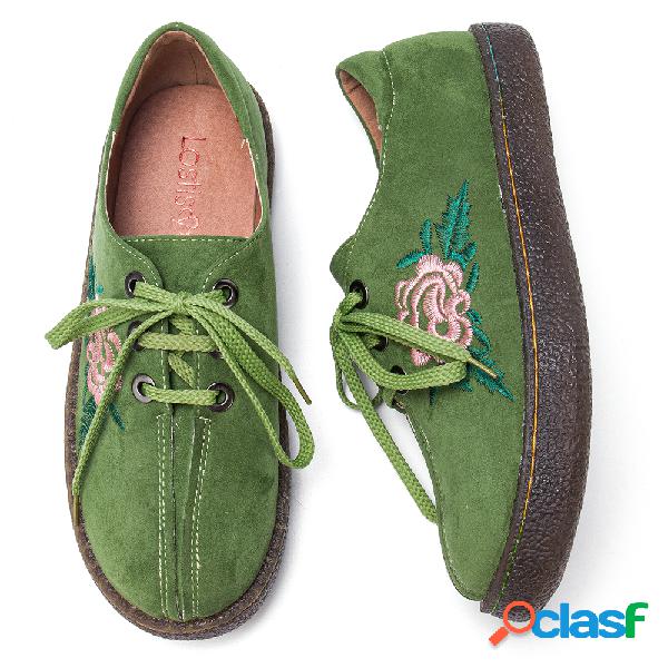 Mujer Comfy Soft Zapatos planos con cordones bordados con