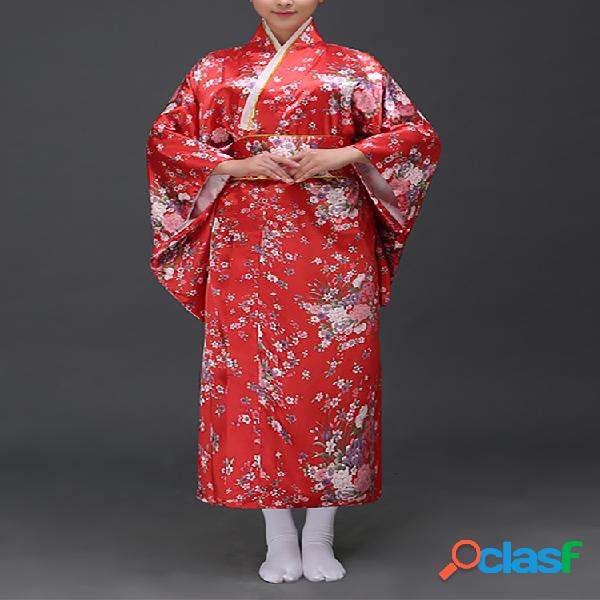 Mujer Conjunto de kimono con cinturón de estilo japonés