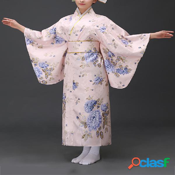 Mujer Conjunto de kimono elegante estampado con cinturón