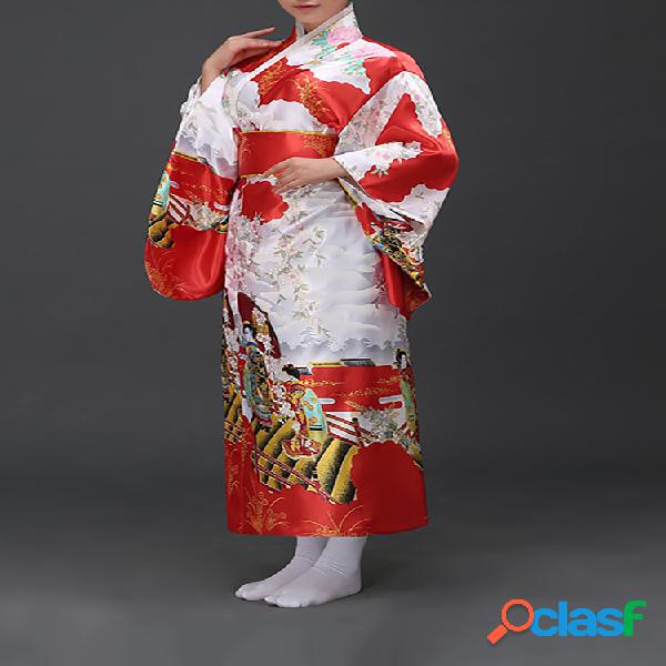 Mujer Conjunto de kimono estampado estilo japonés con