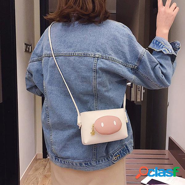 Mujer Crossbody de cerdo lindo de cuero Bolsa Hombro de